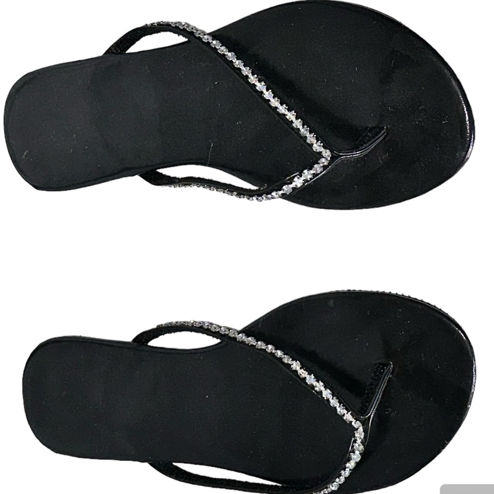 NWT black sandals with rhinestones, black and silver flip flops, black sandals